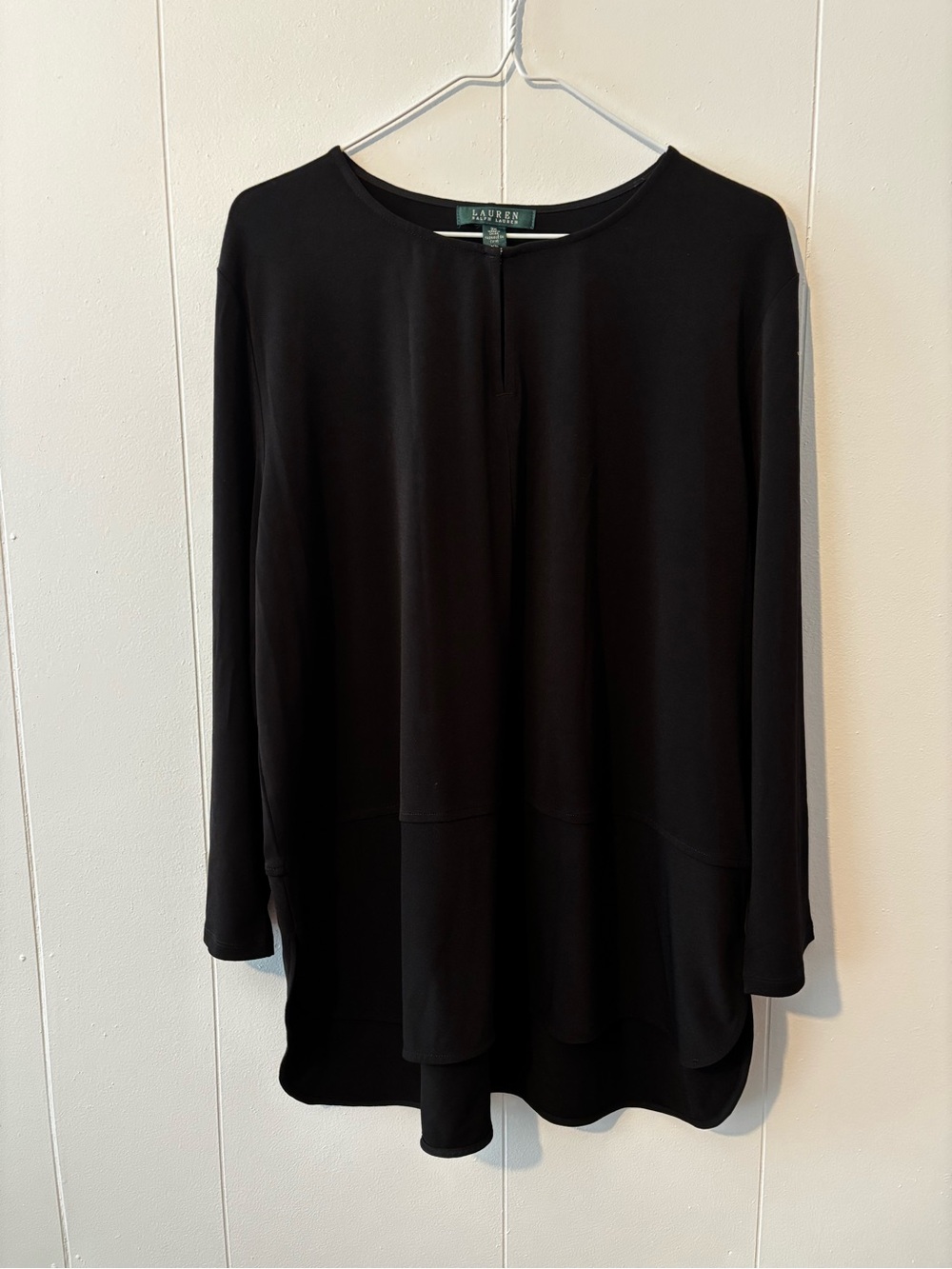 Lauren Ralph Lauren Black Long-Sleeve Tunic Top with Scoop Neck